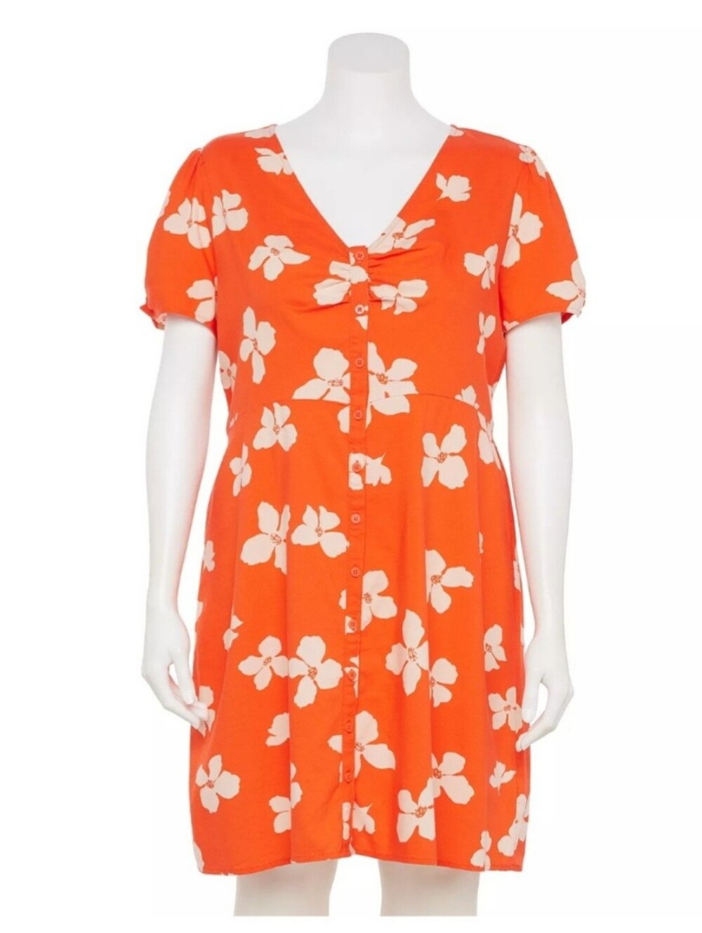 SO Coral Floral Button-Front Dress